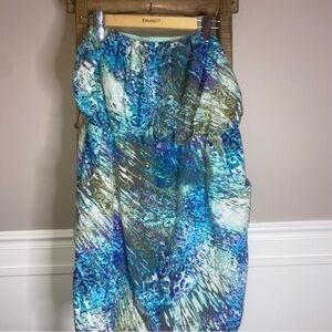 Vibrant Blue and Green Strapless Dress